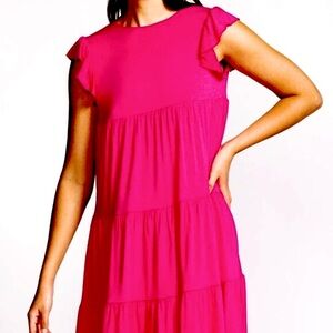 PINK MARTINI NWOT Tiered Hot Pink Gillian Midi Barbiecore Dress XXS